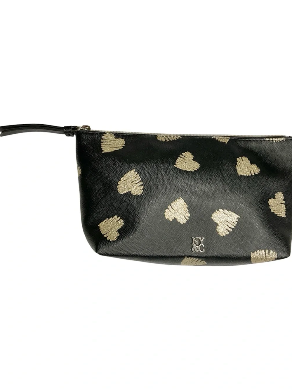 New York & Company Black Cosmetic Pouch with Gold Heart Print